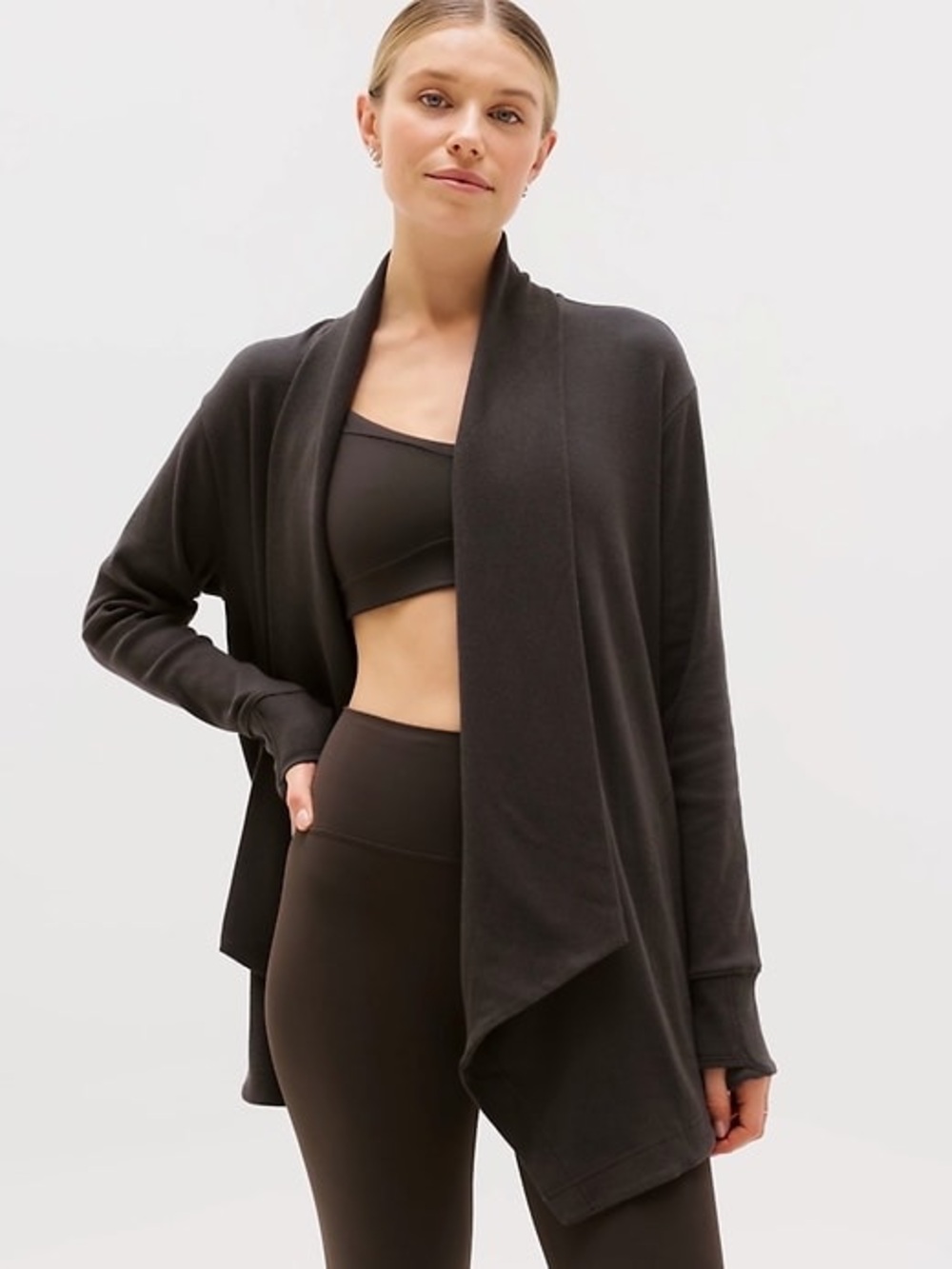 Athleta Pranayama Restore Rib Wrap open cardigan in grey size large